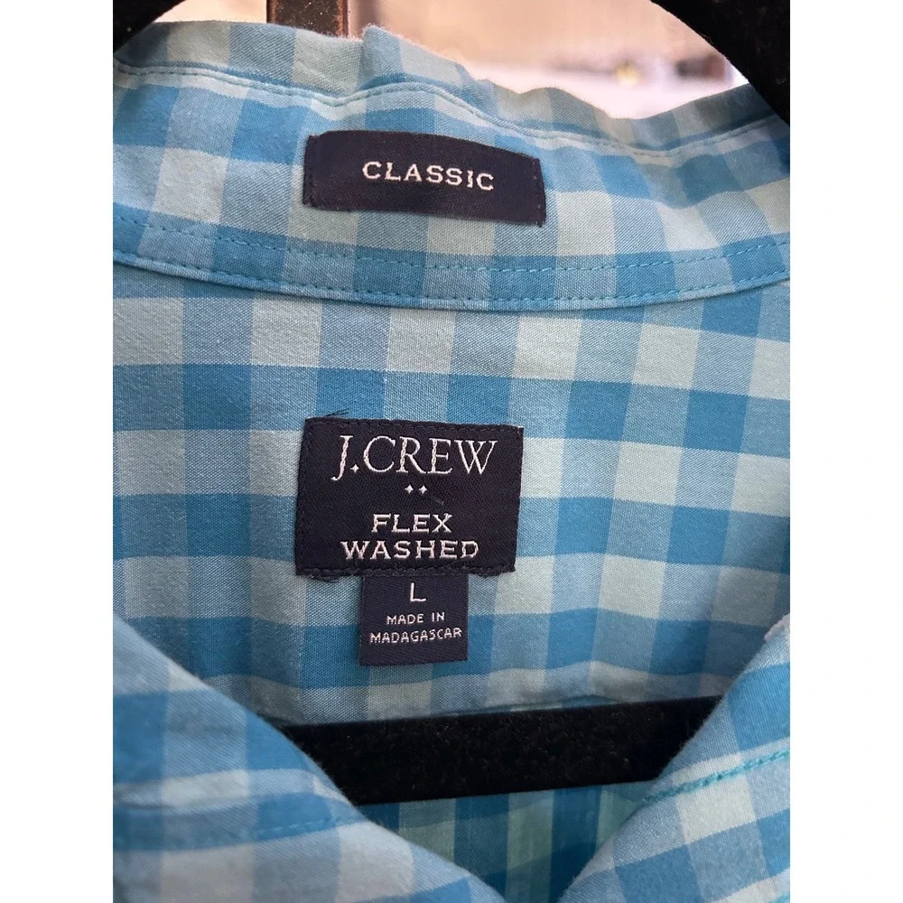 J Crew Classic Fit Flex Washed Gingham Long Sleeve Button Down Shirt‎ Cotton L